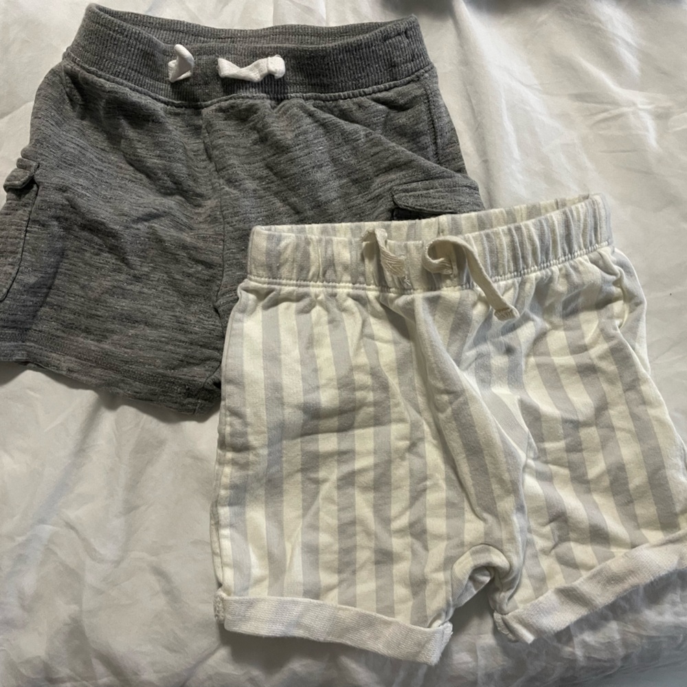 Little Co shorts lot Gray and Striped blue Shorts Set 12m baby toddler